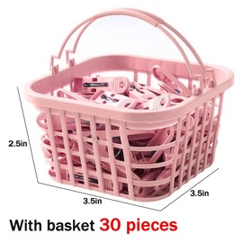 GmwyCzV Clothes Peg Basket Set, 30 Multifunctional Plastic Clothespins, Windproof Clothes Pegs, Non-Slip & Without Imprint, Sturdy Plastic Clamps for Socks, Towels, Clothes (Pink)