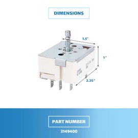 Earthtec 3148954 WP3149400 3148953 AH336989 3148954 ES9400 EA336989 PS336989 PS11740783 3149404 812608 NL812608 Infinite Range Switch Replacement for Whirlpool Parts Stove 9148953 311859 310180