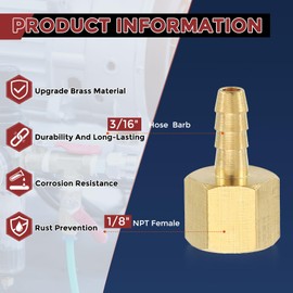 Kozelo Pack of 2 Brass Hose Barb Fittings Adapter Connector 3/16" Hose Barb to 1/8" NPT Female Fittings for Home Machines, Massage Bathtubs, and Irrigation Systems