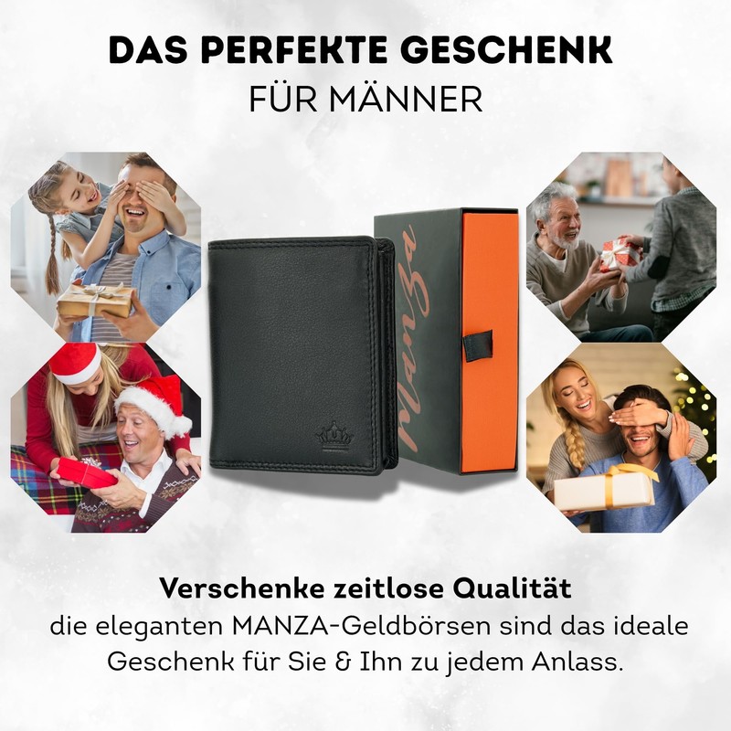 Manza Men's Leather Wallet with RFID Protection and Secret Compartment,