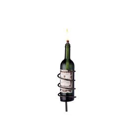 Oenophilia Afterglow Garden Stake Wine Bottle Wick Candle Holder - Black, 4.75 ft Tall