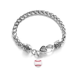 Inspired Silver - Petite Baseball - Silver Braided Bracelet for Women - Unique Charm Bracelet Jewelry Gift - Women's Charm Bracelet with Lobster Claw Clasp