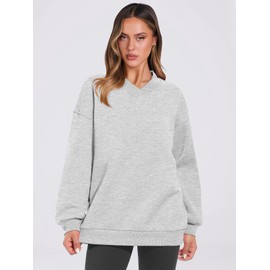 ANRABESS Womens Oversized V Neck Sweatshirt Fleece Long Sleeve Hoodies Pullover Comfy Top Outfits 2024 Teen Preppy Clothes X-Large Light Gray