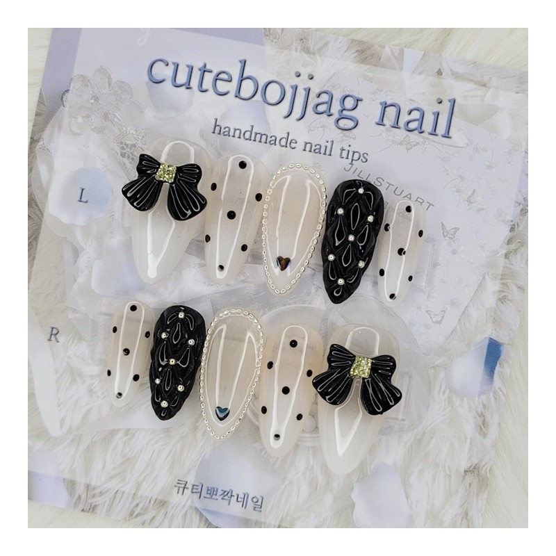 Dot embo handmade nail tip - Almond S / 도트엠보