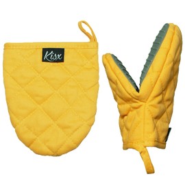 Oven Mitts Heat Resistant - Yellow Mini Silicone Gloves & Pot Holders Set for Kitchen