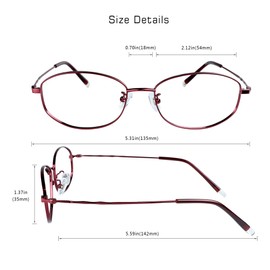 VisionGlobal Blue Light Blocking Glasses for Women/Men, Anti Eyestrain, Computer Reading Glasses, Stylish Oval Frame, Anti Glare (Red, 2.00 Magnification)