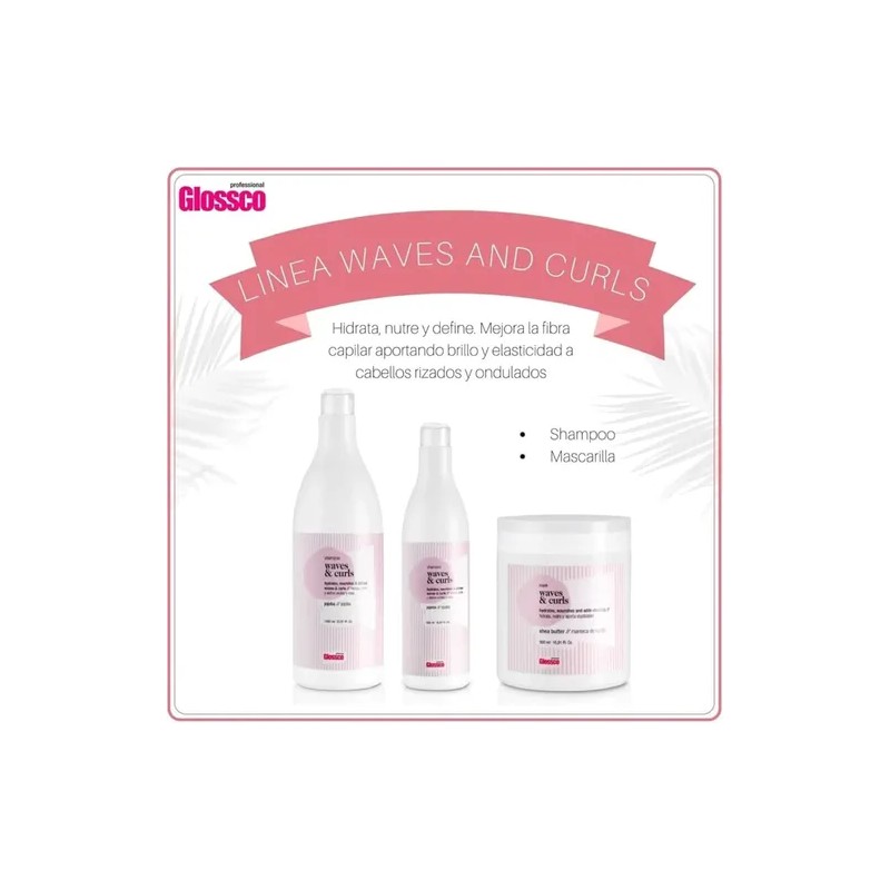Glossco Waves & Curls Shampoo 500ml + Mascarilla 500ml Kit