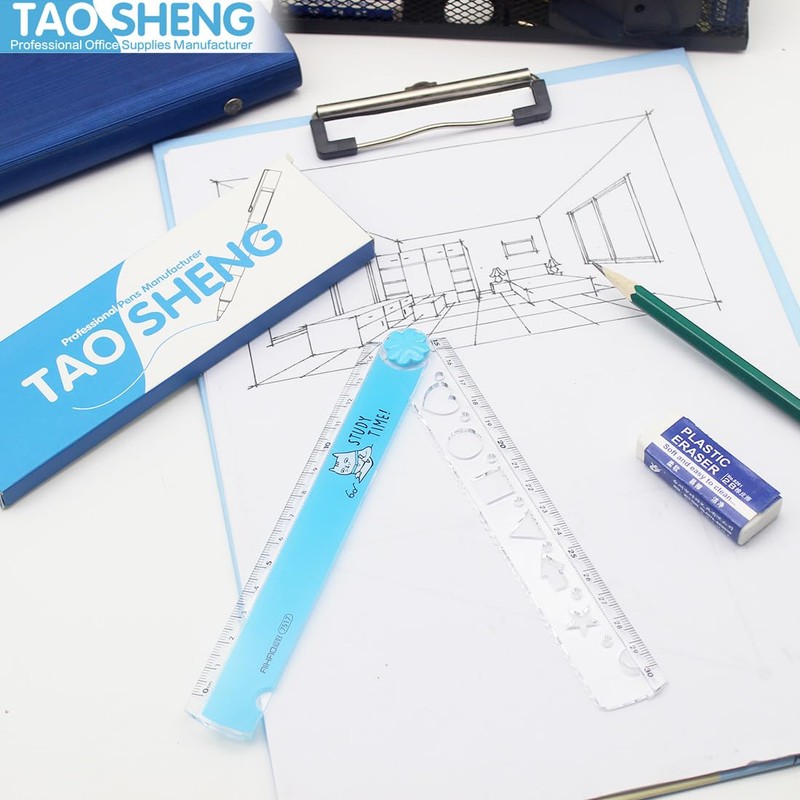 TAOSHENG 30-CM Foldable Plastic Ruler, Cute Folding Geometric Stationary Straight