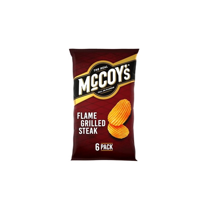 McCoy's Flame Grilled Steak Flavour Ridge Cut Potato Crisps, 6
