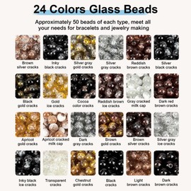 XSEINO About 1200PCS 6mm Crack Glass Beads,24 Assorted Crack Earthtone Blackwhite Series Colorful Crystal Beads for Bracelet and Jewelry Making and DIY Crafts,Friendship Bracelets