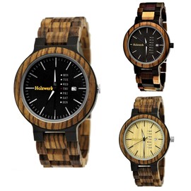 Holzwerk Germany Handmade Matrix Men's Watch Eco Natural Wooden Watch Wooden Bracelet Watch Brown Black Zebra Pattern Analogue Quartz Watch Date and Day of the Week Display, Bracelet