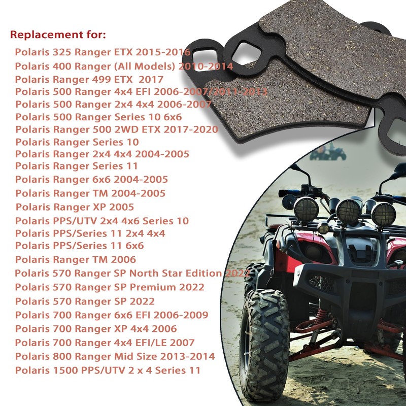 Front and Rear Brake Pads for Polaris Ranger 500 2x4