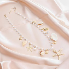 GGUFAY 3 Piece Women's Mermaid Costume Jewellery Set, Boho Tassel Body Jewellery, Starfish Shell Necklace, Bracelet, Beads, Starfish Hair Clip, Earrings, Beach Jewellery for Carnival