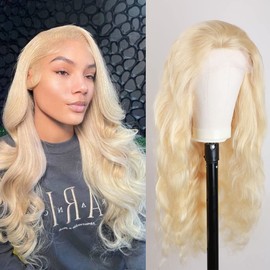 Jreitsere Blonde 613 Lace Front Wigs Human Hair Body Wave 13x4 Blonde Lace Frontal Wigs Brazilian Glueless 613 Blonde Natural Looking Curly Hair Wig Pre Plucked with Baby Hair 18 Inch