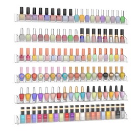 Hexsonhoma 24 Inch Clear Nail Polish Wall Rack with Removable End Caps Set of 6, Acrylic Nail Polish Organizer Wall Mounted,Nail Polish Sorage Shelves for 150 Bottles (24 Inch)