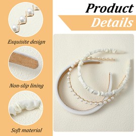 3 PCS White Headband, Pearl Headband, White Cute Headbands for Women Non Slip Pearl Wide Headbands Fashion Pretty Beaded Hair Band Vintage Hair Accessories for Womens Girls Brides Weddings Anniversary