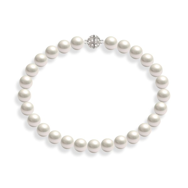 Schmuckwilli Women's Shell Pearl Necklace, White, High Gloss, Magnetic Closure,