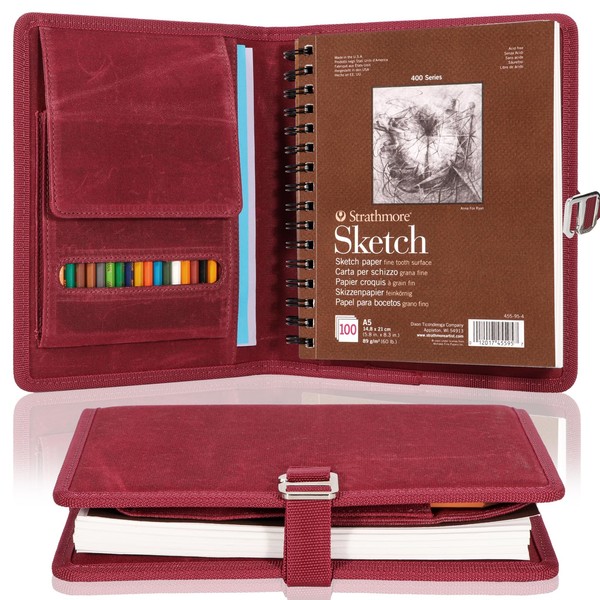 Travel Sketchbook Cover 5.5"x8.5" with Pencil Holder - Waxed Canvas