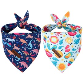 Unique Style Paws Dog Spring Bandanas 2Pcs Washable Cotton Triangle Summer Lemon Dinosaur Puppy Scarfs for Small Medium Large Dogs and Cats