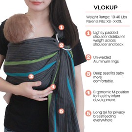 Vlokup Ring Sling Baby Carrier, Soft Linen Cotton Baby Sling Carrier Newborn to Toddler, Baby Wrap Carrier for Plus Size Parents, Perfect Shower Gift, Lightly Padded Adjustable Nursing Cover Green