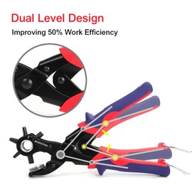 WORKPRO Leather Hole Punch, Belt Hole Puncher with 6 Multi-Hole Sizes, Revolving Heavy Duty Punch Plier for Leather, Belts, Crafts, Card, Rubber