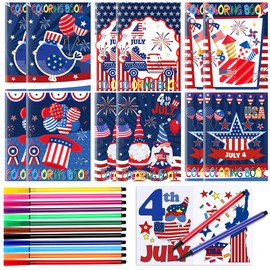 HOWAF 12 Pack 4th of July Coloring Books with 12pcs Paint Pens for USA Independence Day Patriotic Activity, Fourth of July Coloring Book Bulk for Kids Adults Toddlers Memorial Day Veterans Day Favors