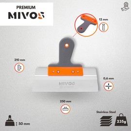 Mivos Professional Smoothing Spatula Made of Stainless Steel 250 x 60 mm - Rustproof Surface Spatula with Aluminium Holder and Soft Grip - Cleaning Spatula with 250 mm Blade Width - Wide Spatula Made