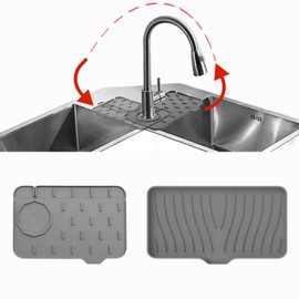 Kitchen Sink Splash Guard, 8.27in Faucet Guard & Draining Mat + 9.84in Soap Tray, Upgrade Sink Protectors for Kitchen Sink, Kitchen Sink Organizer Sponge Holder for Bathroom