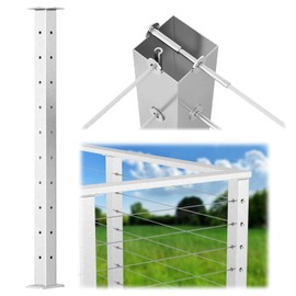 Muzata Brushed Corner Cable Railing Post T-drilled 36"x2"x2" Surface Mount One-Post Corner Solution T304 Stainless Steel Cable Railing System Kit Indoor Outdoor with Paper User Guide PS02 L34S