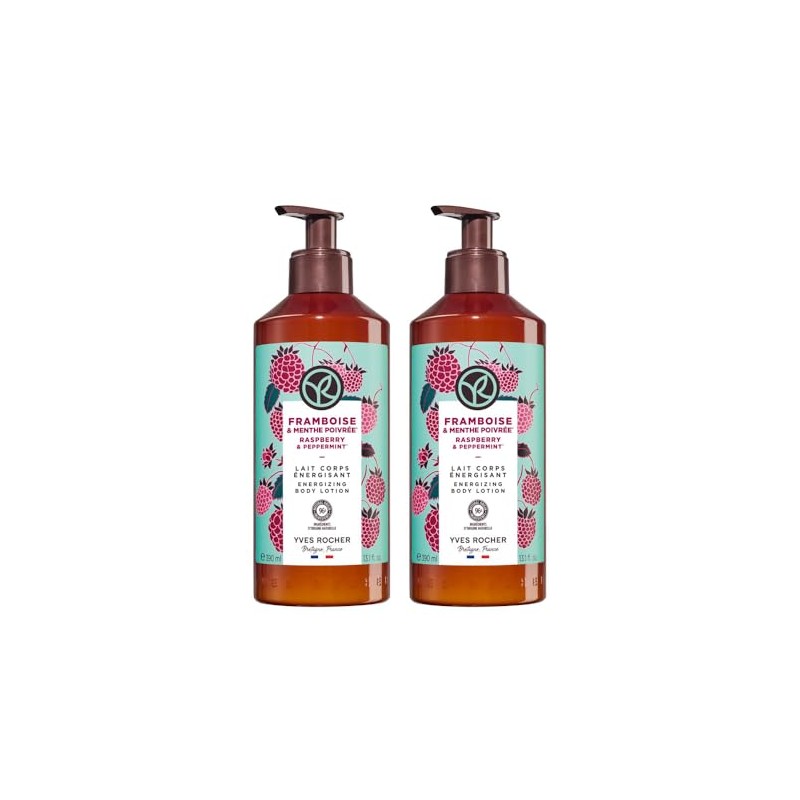 Yves Rocher Crema Corporal Energizante, Frambuesa y Hierbabuena, 390 ml,