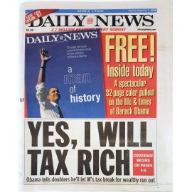 Obama  DAILY NEWS Sunday Nov. 9 08 Collector's Sold Out Issue & 32 Pull Out FREE