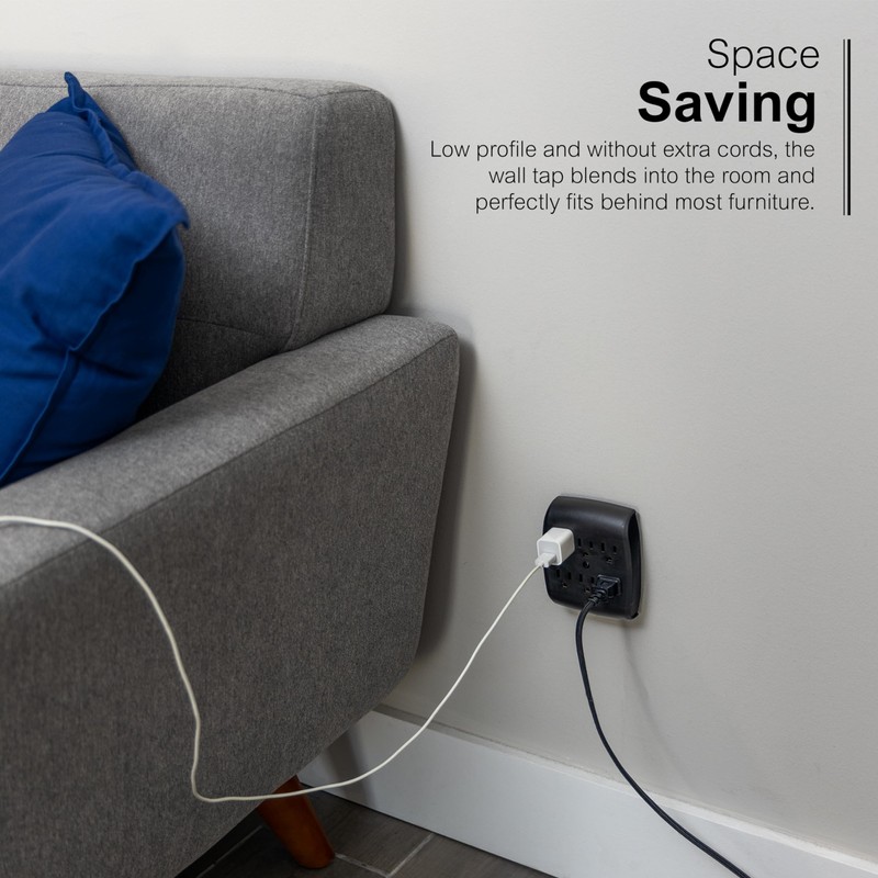 GE 6-Outlet Extender Wall Tap, Grounded Adapter, Outlet Splitter, Charging