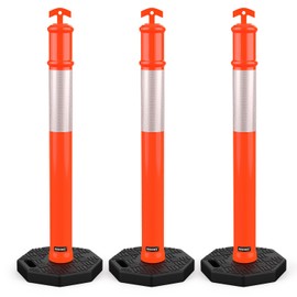 BATTIFE Delineator Post with Base 45", Orange Traffic Delineator Cones with Reflective Collar for Driving Practice, Construction Work (3 Pack)