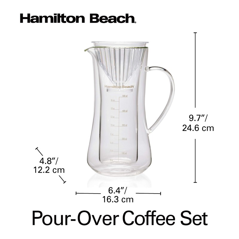 Hamilton Beach Pour Over Drip Coffee Maker, 17 Ounces, Glass