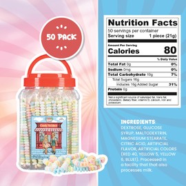 50 Candy Necklaces Individually Wrapped, Choker Style, Nostalgic Pastel Candy Jewelry Perfect for Party Favors, Pinata Fillers and Goodie Bags, Packed in a Convenient Display Tub, By 4YoreElves