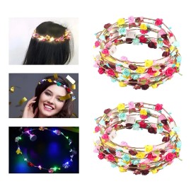 20 Coronas De Flores Luz Led Princesa Tiara Fiesta Diademas Multicolor