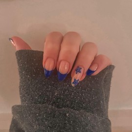 RIICFDD Summer Press-on Nails Medium Almond Square ABS Resin French Blue Independence Day Starfish Designs 24 Pcs Cute Nails