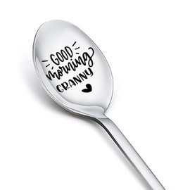 Good Morning Granny Spoons Gifts for Nana Grandma Mothers Day Birthday Gifts for Grandmother Granny Tea Coffee Spoon for Nanny Grandma Engraved Ice_ Cream Spoons Best Grandma Ever Gifts for Women