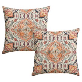 Artoid Mode Boho Bohemia Style Vintage Orange Cushion Covers Set of 2, 45x45 cm Seasonal Decorative Pillow Case Cover Sofa Living Room Decor