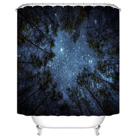 goodbath Forest Starry Shower Curtain,Night Sky Space Milky Way Trees Bathroom Shower Curtain Sets with Hooks Waterproof Fabric Bath Curtain, 72 x 72 Inch