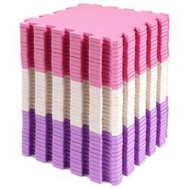 BalanceFrom 16-Pack 12x12 Inches EVA Interlocking Foam Play Tile Mat, Pink/Purple/Beige – 0.4-Inch Thick Non-Slip Puzzle Flooring for 16 Square Feet in Playroom, Nursery, or Playpen at Home