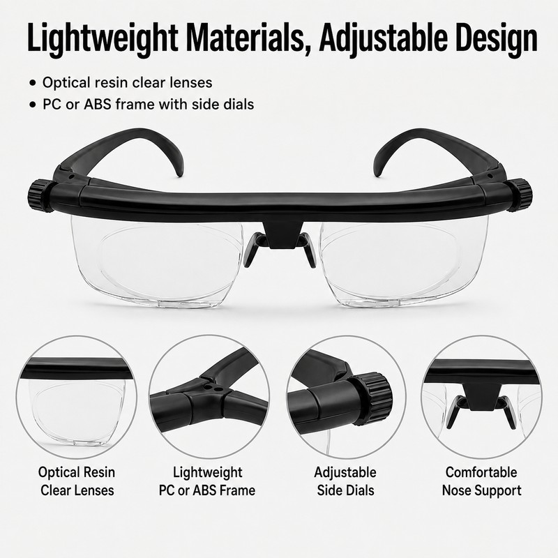 Adjustable Reading Glasses with Variable Focus Lens – +3D to