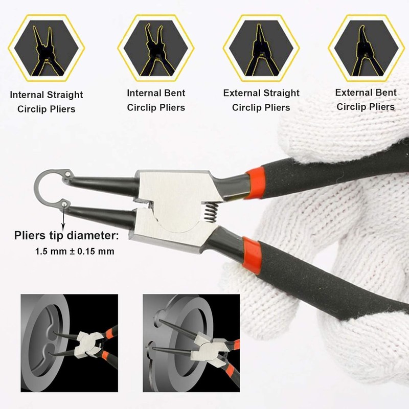 Emsmil 4-Piece 150 mm Snap Ring Pliers Set Curved Straight