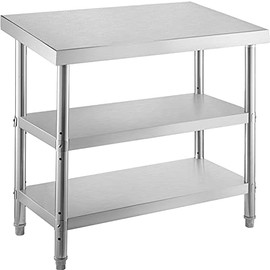 VEVOR Stainless Steel Prep Table, 48x18x33 In Commercial Stainless Steel Table, 2 Adjustable Undershelf BBQ Prep Table, Heavy Duty Kitchen Work Table, for Garage, Home, Warehouse, and Kitchen Silver