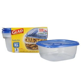 Glad GladWare - Contenedores de almacenamiento de alimentos de tamaño familiar, tamaño XL, cuadrado, contenedor de comida con capacidad para hasta 104