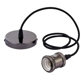 Innoteck Vintage Ceiling Pendant Lamp Holder E27 Metal Fabric Braided Light Fitting-Pearl Black