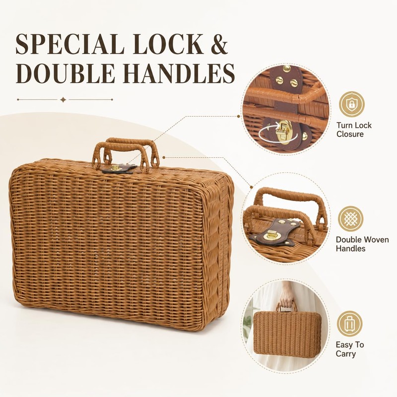 2 Wicker Picnic Basket with Lid Picnic Basket Boxes Small