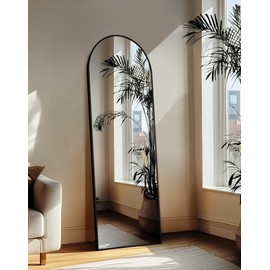 Delma Wall Mirror Full Length Mirror,Standing Mirror Full Body,Large Floor Mirror for Wall Door Bedroom Bathroom Living Room with Aluminium Frame(with Stand,Arch 69x24-Black)