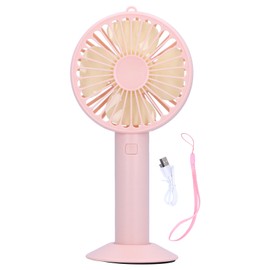 Handheld Electric Fan 4‑Blade 3‑Speed Adjustable USB Rechargeable Cooling Tool with BasePink
