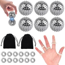 6 Hedgehog Ball Massage Ball & 12 Acupressure Rings, Magnetic Hedgehog Balls, Skills Borderline Set, Acupressure Rings Set, Acupressure Ring Finger Massage Rings for Finger Massage Ring, Hedgehog Ball
